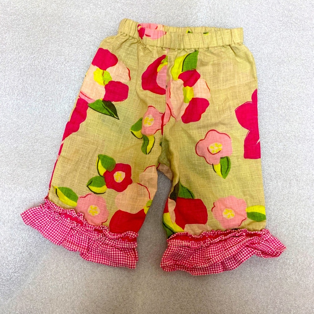 Vintage Baby Gap 100% LINEN Fliral Ruffle Pants Newborn Stg 2 (3-6months) CUTE!!